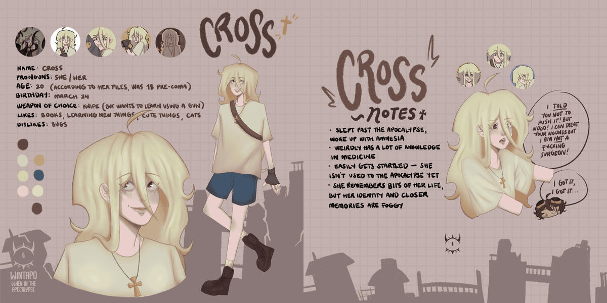 Wintapo: Cross | character design and profile of my webtoon character Cross | Software: Procreate, Clip Studio Paint