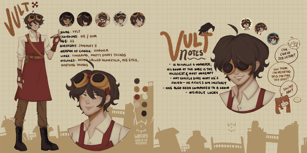 Wintapo: Vult | character design and profile of my webtoon character Vult | Software: Procreate, Clip Studio Paint