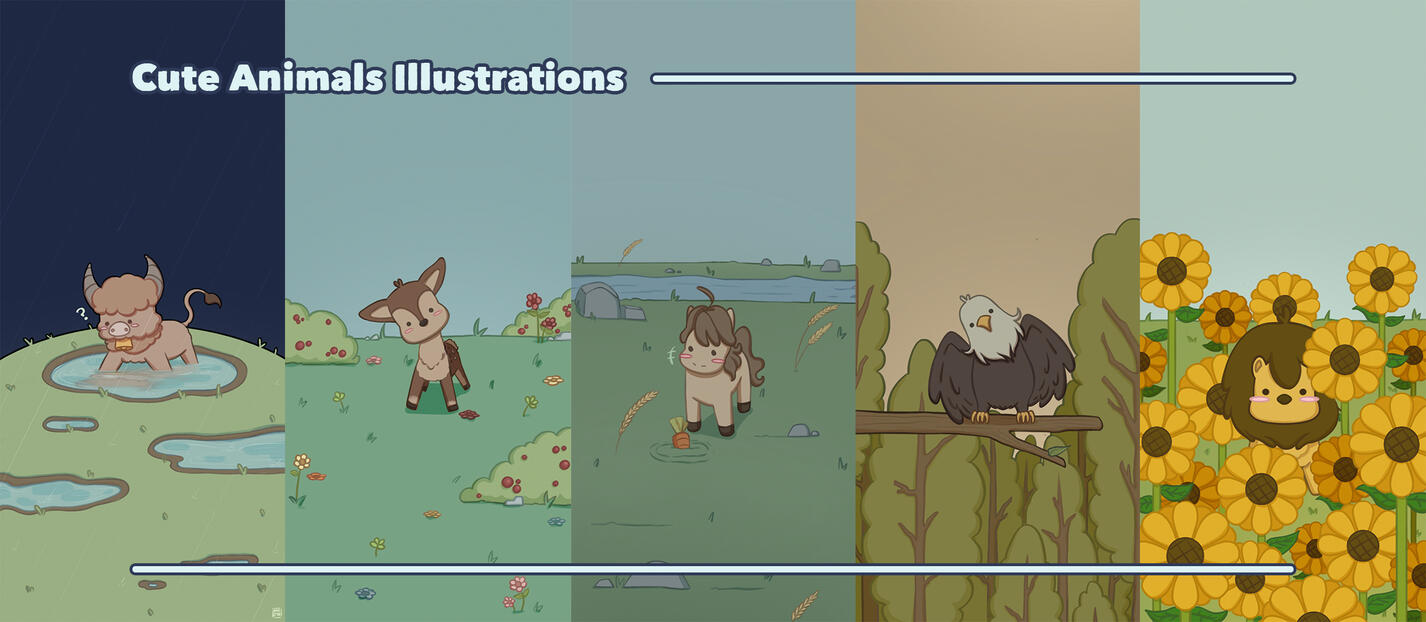 Illustration | Separate illustrations I made meant for my calendar wallpaper products featuring cute animals for every month of the year. | Software Used: Procreate, Photoshop